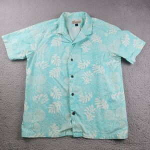 Patagonia Pataloha Shirt Mens Large Blue Hawaiian Floral Fern Camp Organic
